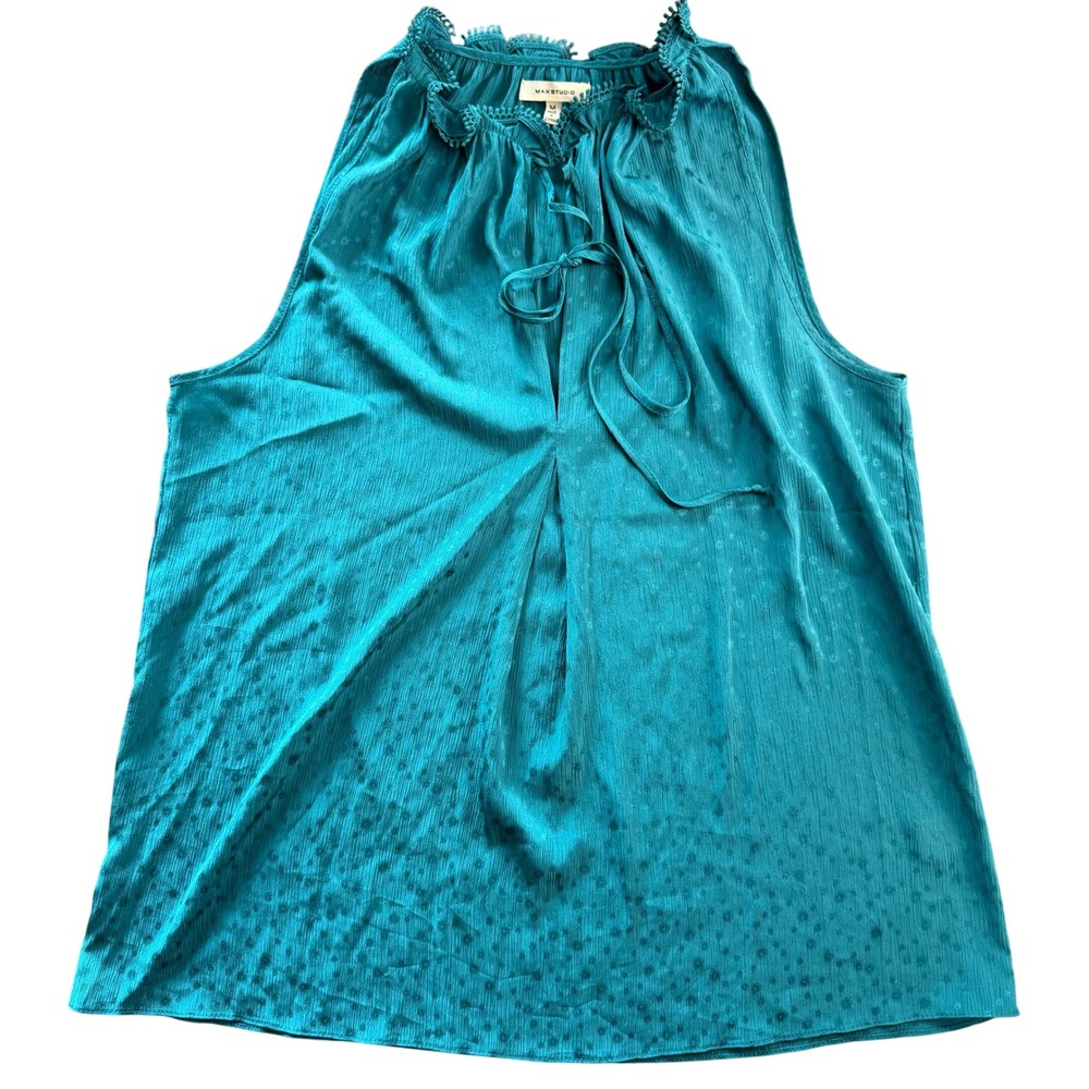 Max Studio Teal Blue Sleeveless Jacquard Polka Dot Blouse‎ 2705V36 Womens Medium